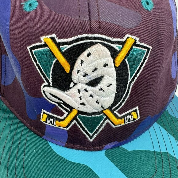 Vintage Hockey NHL Anaheim Mighty Ducks Snap Back Cap Hat Zephyr Camo RARE - Picture 2 of 8
